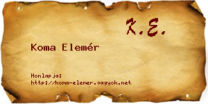 Koma Elemér névjegykártya